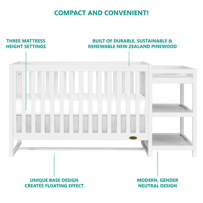 Milo 5 in 1 Convertible Crib and Changing Table with Free Changing Pad in White