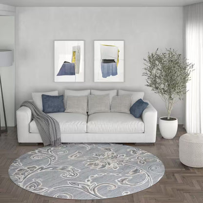 Madison Floral Gray 6 Ft. round Indoor Area Rug