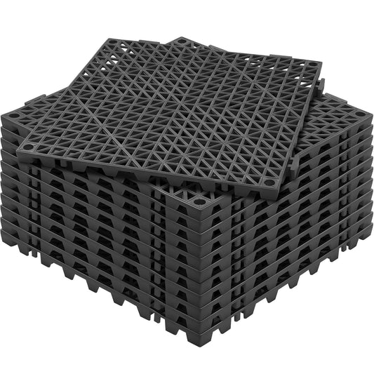 12 PCS Interlocking Drainage Floor Mat 12" X 12" X 0.6" Modular Interlocking Cushion PVC Non-Slip Drainage Tiles Mats for Pool, Bathroom, Shower, Deck, Patio (Black)