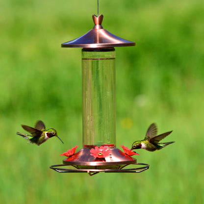 Elegant Copper Glass Hummingbird Feeder - 12 Oz
