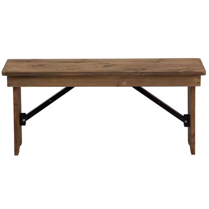 Hercules Series 40 In. X 12 In. Commercial Grade Rustic Solid Pine Folding Bench, Antique Farmhouse Dining Bench