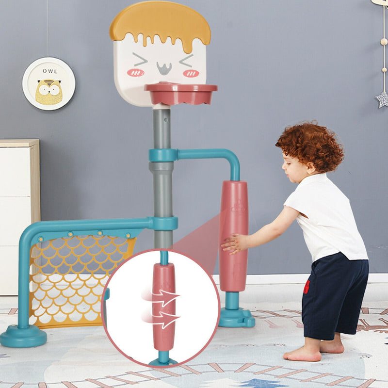 3-In-1 Height Adjustable Basketball Stand Set with Soccer and Roller