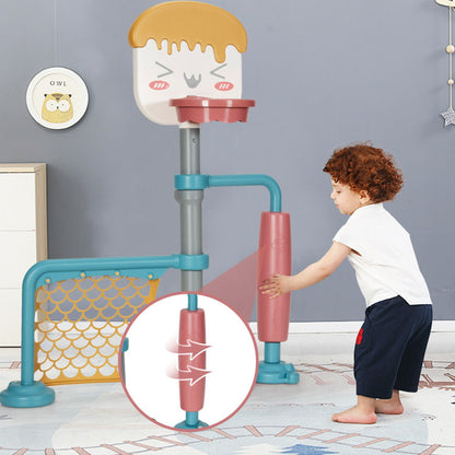 3-In-1 Height Adjustable Basketball Stand Set with Soccer and Roller