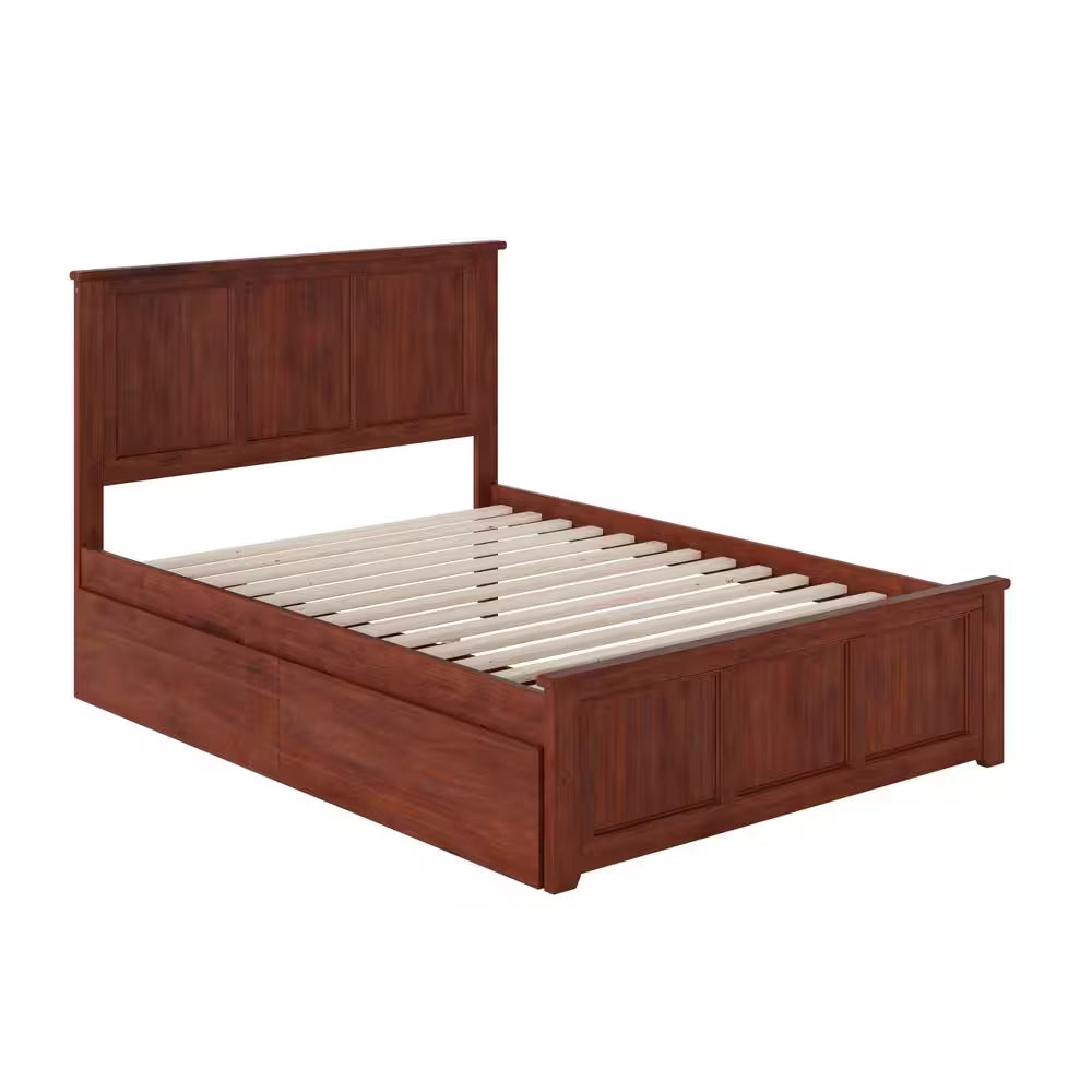 Madison Walnut Full Platform Bed with Matching Foot Board and 2 Urban Bed Drawers
