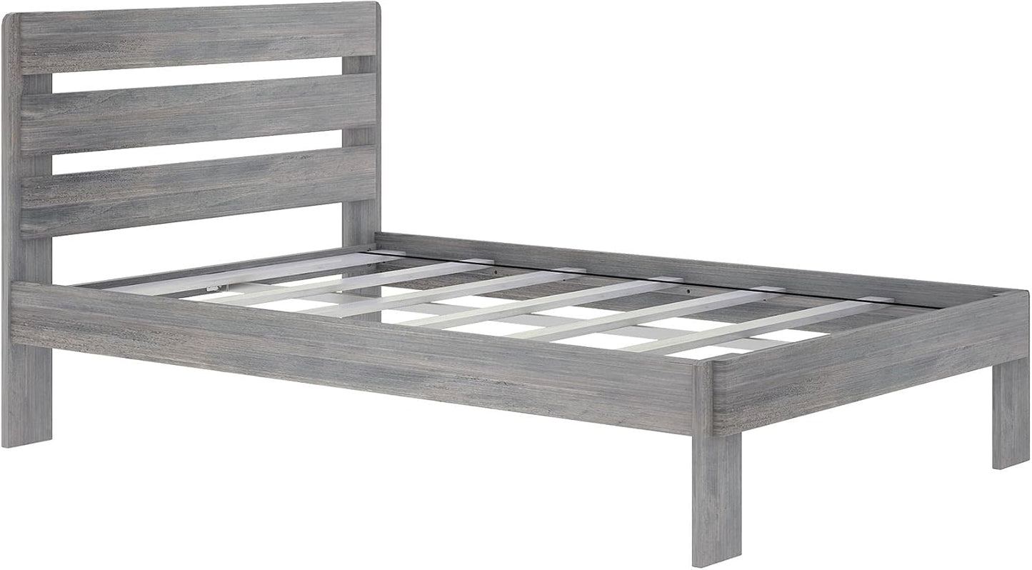 Modern Farmhouse Platform Bed with Plank Headboard, Full, Driftwood