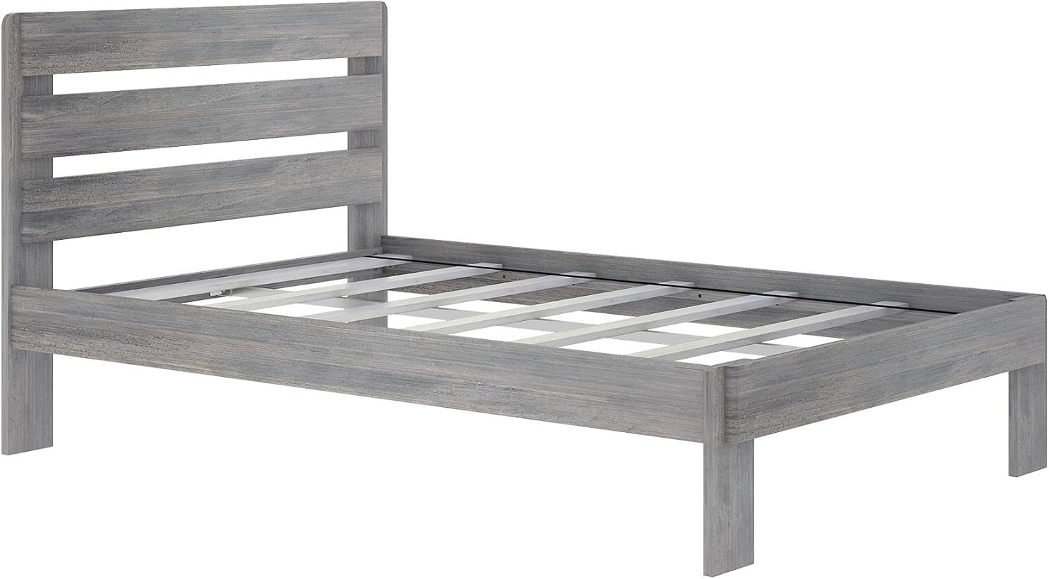 Modern Farmhouse Platform Bed with Plank Headboard, Full, Driftwood