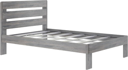 Modern Farmhouse Platform Bed with Plank Headboard, Full, Driftwood