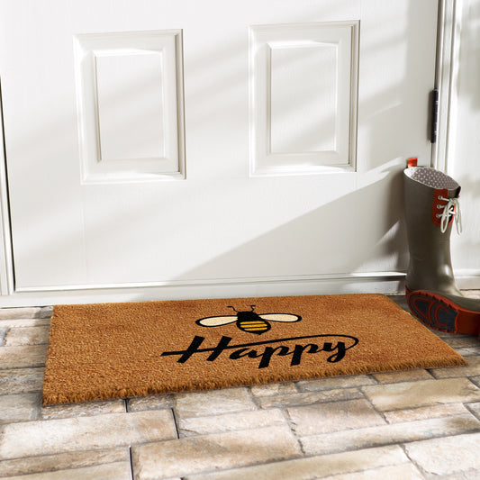 17 X 29 In. Bee Happy Rectangular Doormat, Natural & Black