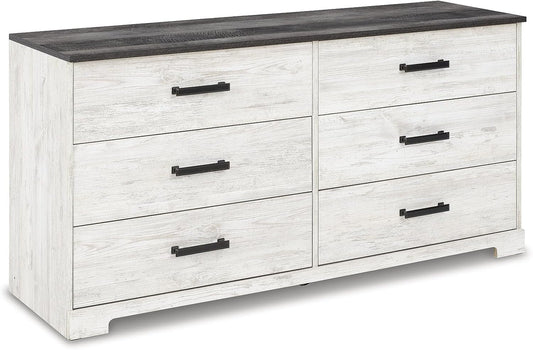 Shawburn Modern Farmhouse 6 Drawer Dresser, Two Tone White & Dark Gray