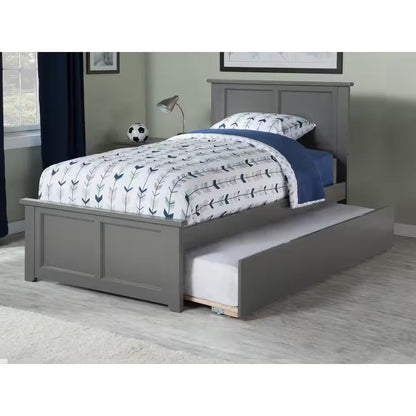 Madison Full Platform Bed with Matching Foot Board with Twin Size Urban Trundle Bed in Grey