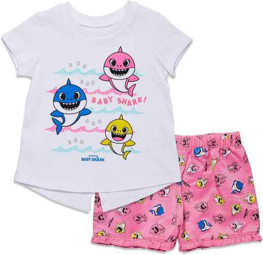 Baby Shark Girls Graphic T-Shirt and Shorts Outfit Set Infant to Little Kid