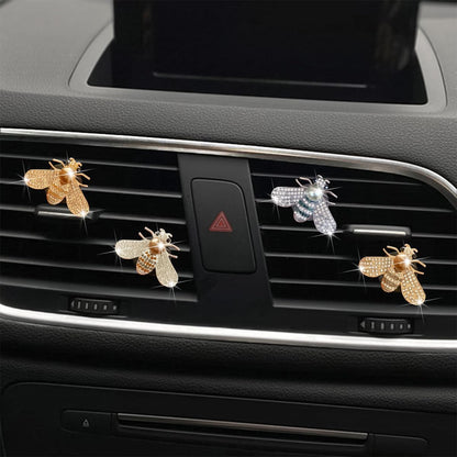 2 Pcs Bling Bee Air Vent Clips, Crystal Bee Car Air Conditioning Outlet Clip, Rhinestone Diamond Bee Auto Interior Decoration, Universal Vehicle Diffuser Vent Decors for Women (Style A)
