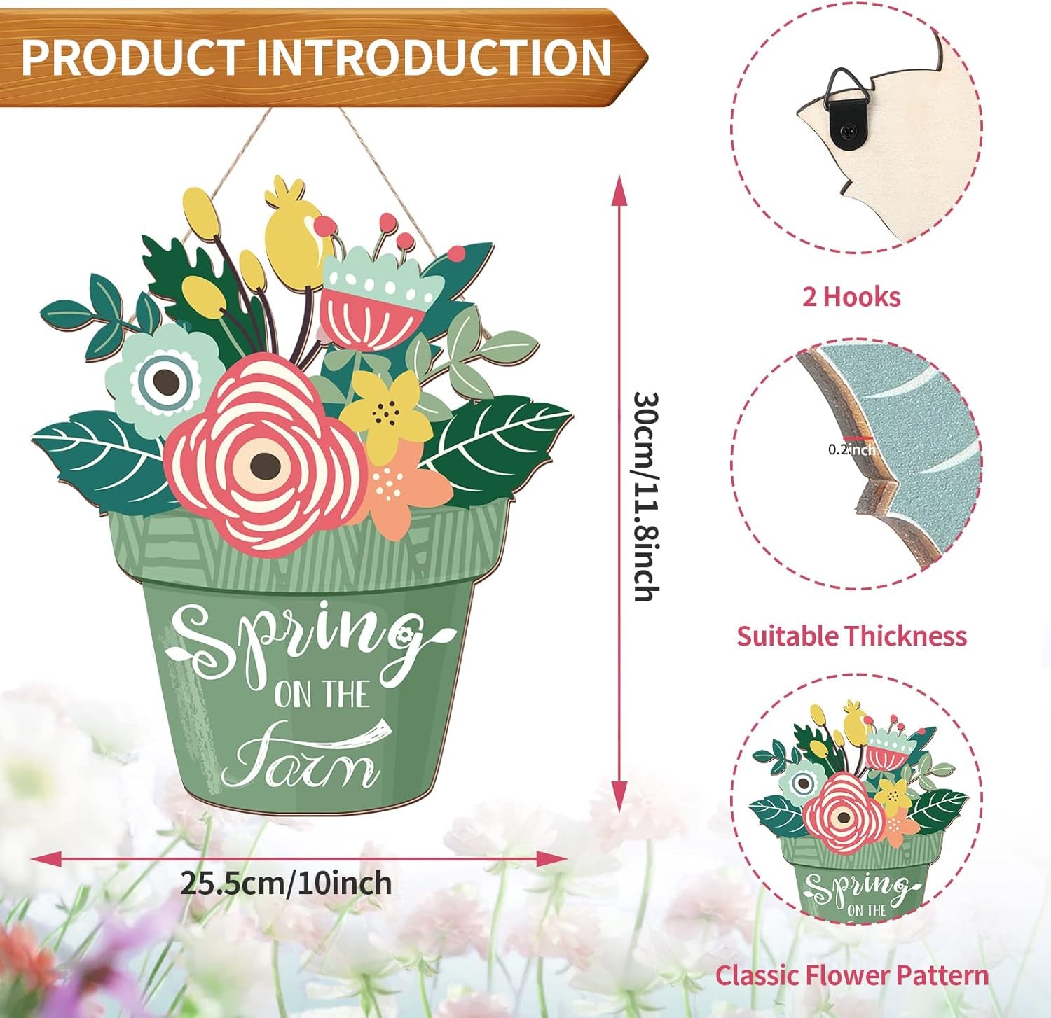 Hello Spring Decorations for Home Spring Welcome Wreaths Sign for Front Door for Home Hanging Sign(Spring on the Farm Style)