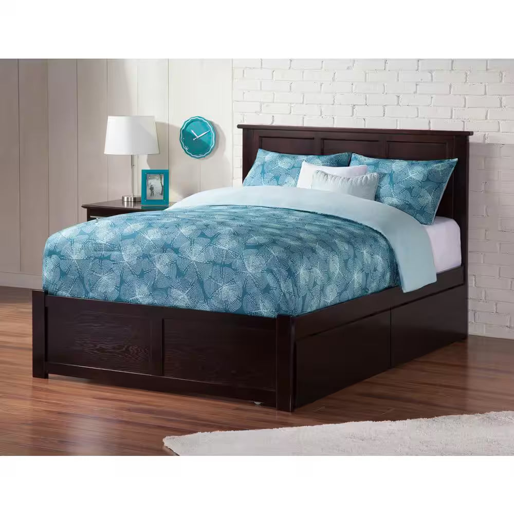 Madison Full Platform Bed with Flat Panel Foot Board and 2-Urban Bed Drawers in Espresso