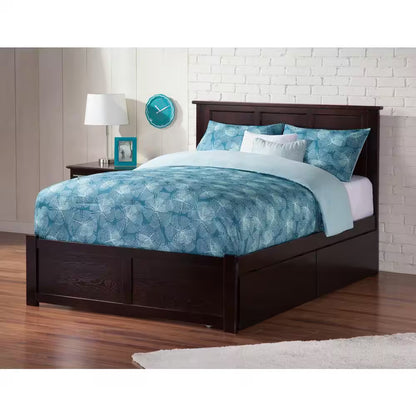 Madison Full Platform Bed with Flat Panel Foot Board and 2-Urban Bed Drawers in Espresso