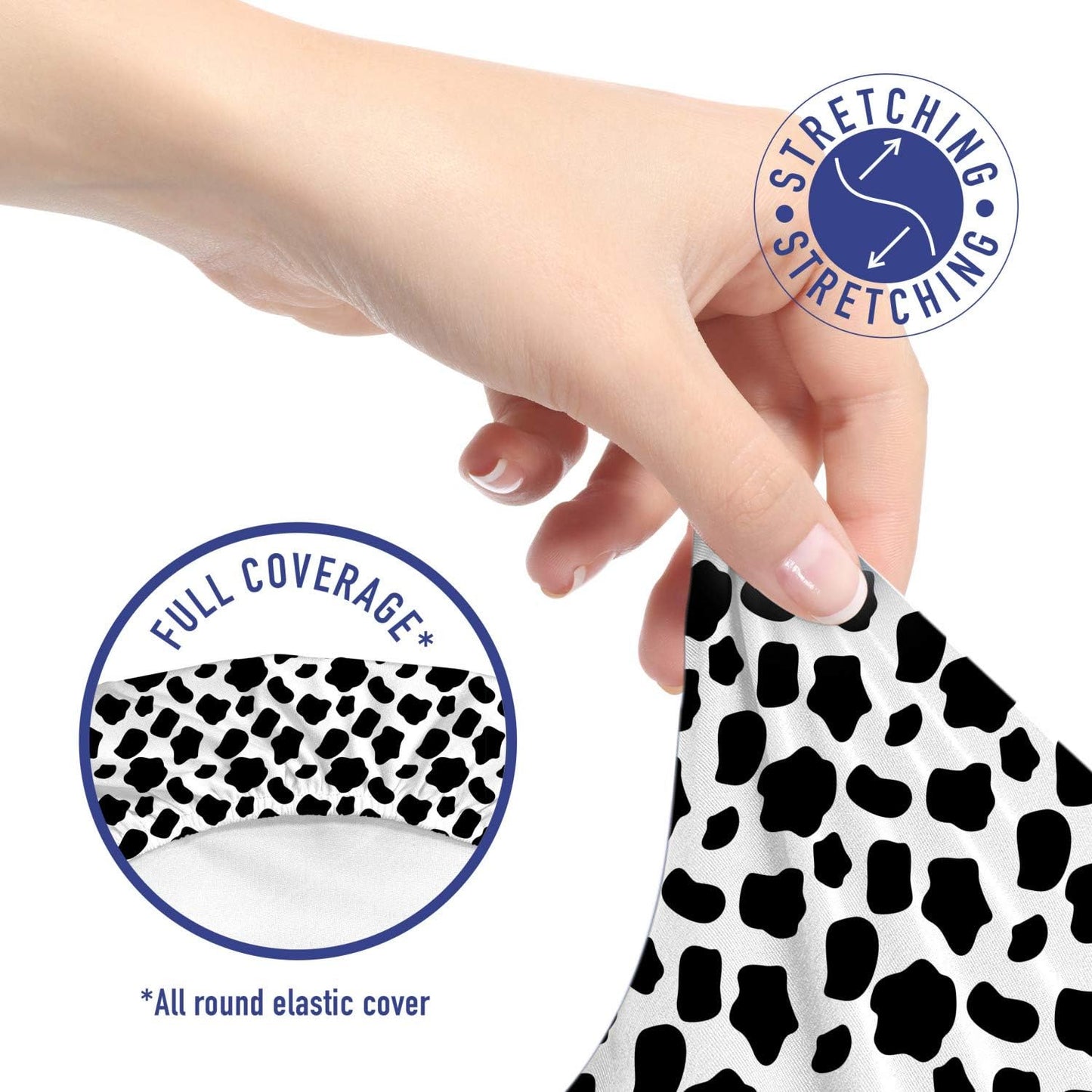 Cow Print Office Chair Slipcover, Cattle Skin Pattern Scattered Spots Animal Hide Plain and Pasture Theme, Protective Stretch Decorative Fabric Cover, Standard Size, White and Black