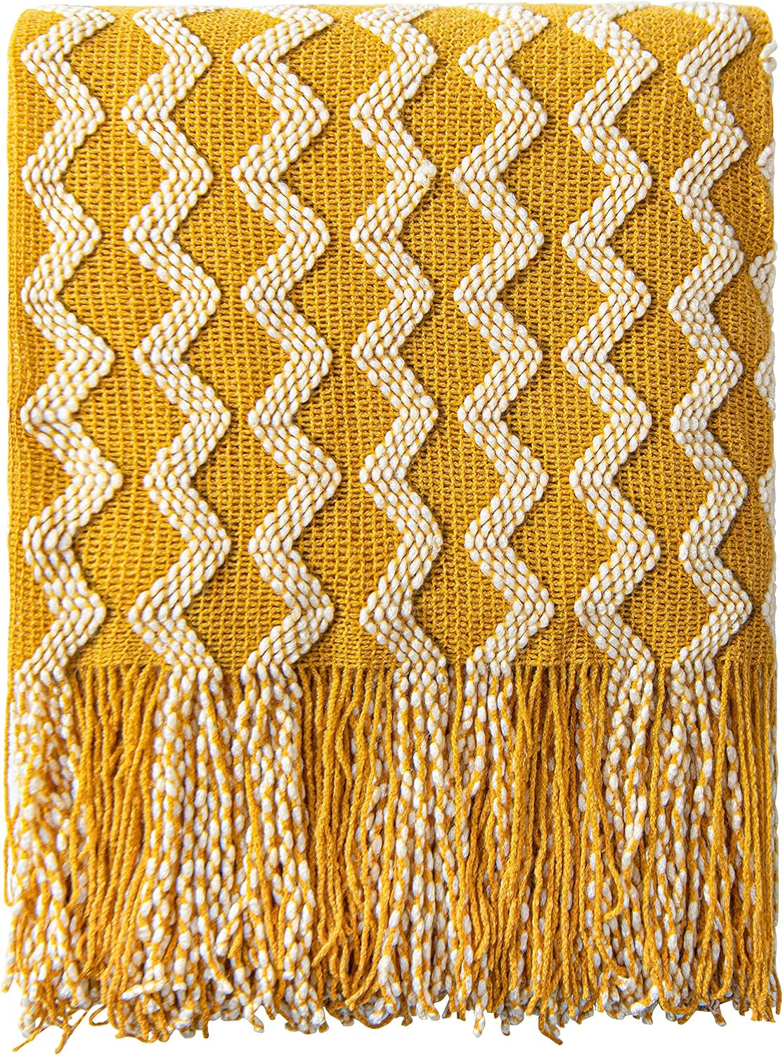 Acrylic Knitted Throw Blanket, Lightweight and Soft Cozy Decorative Woven Blanket with Tassels for Travel, Couch, Bed, Sofa, 51X67 Inches, Taupe Checkered