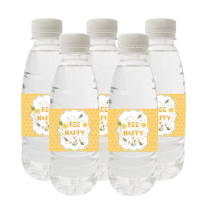 10Pcs Happy Bee Day Bottle Labels Stickers Happy Birthday Honey Bee Party Baby Shower Decorations Kids Toy Water Labers