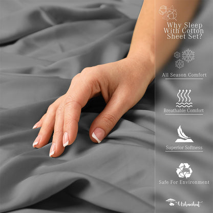 800 Thread Count Egyptian Cotton Sheets King Size, Long Staple Soft & Breathable, 4 Pc Bed Sheet for King Size Bedding, Sateen Weave Luxury Hotel Bed Sheets Fits 16" Deep Pocket - Dark Grey