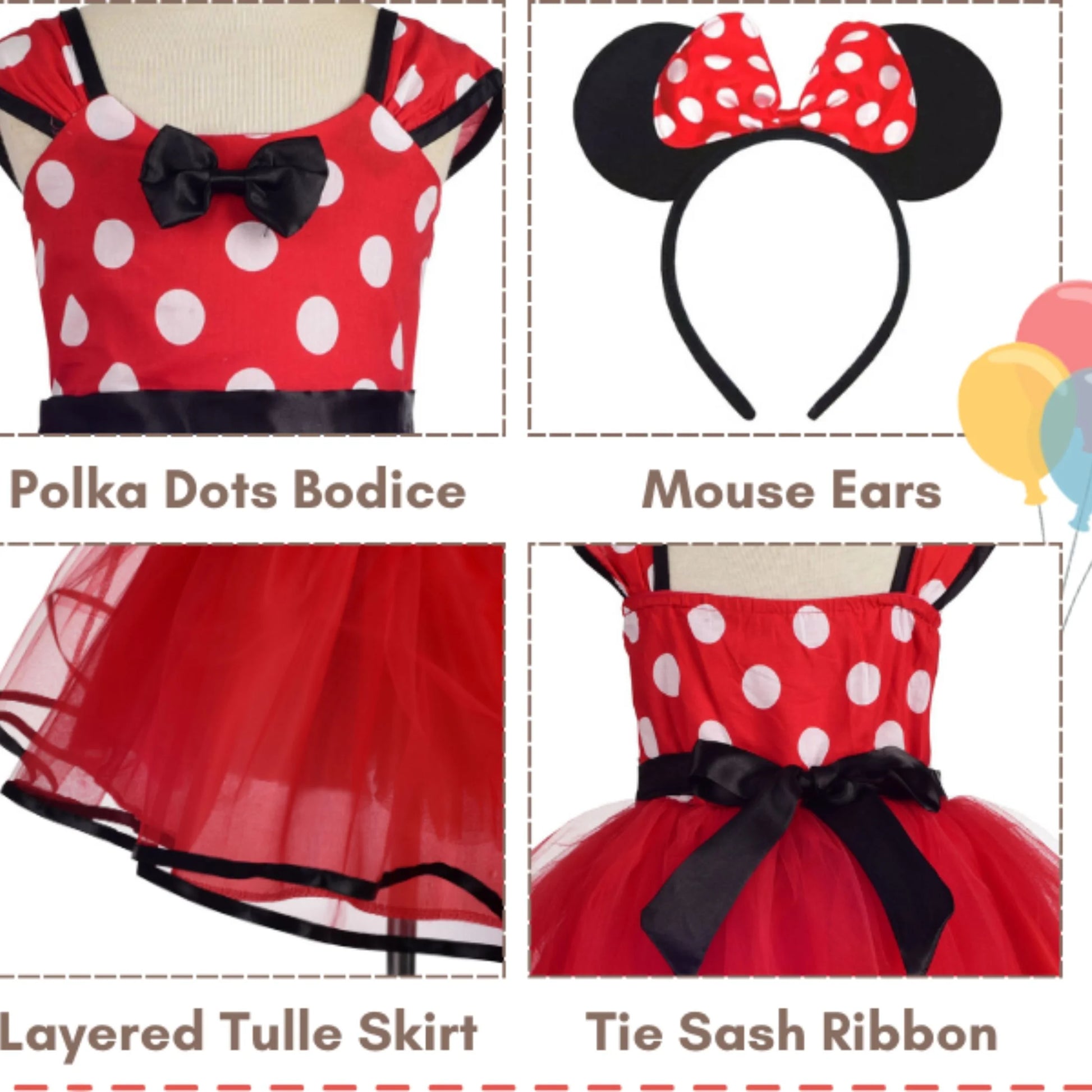 Mouse Minnie Costume Baby Fancy Dress up Princess Bowknot Tutu Tulle Xmas Cosplay Cute Birthday Party Outfits 110 CM 3-4 Years