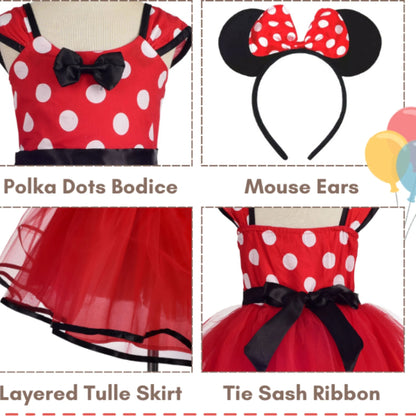 Mouse Minnie Costume Baby Fancy Dress up Princess Bowknot Tutu Tulle Xmas Cosplay Cute Birthday Party Outfits 110 CM 3-4 Years