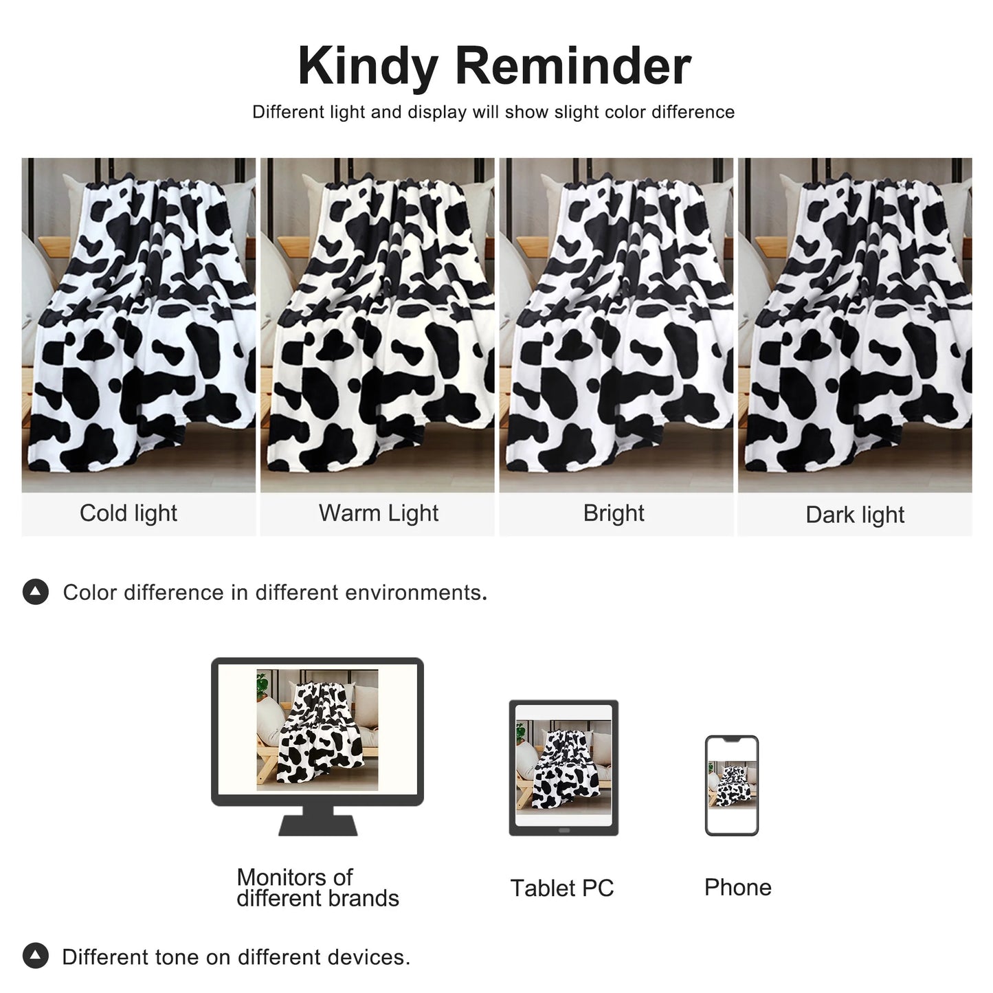 Cow Printed Soft Lightweight Bed 300GSM Flannel Throw Blanket 39" X 51"