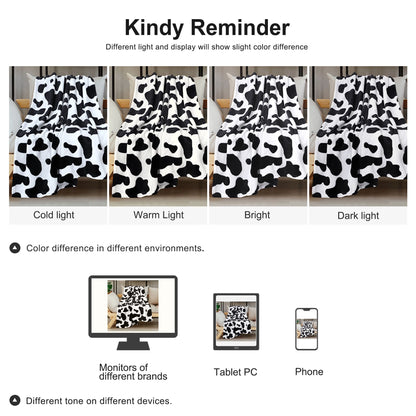 Cow Printed Soft Lightweight Bed 300GSM Flannel Throw Blanket 39" X 51"