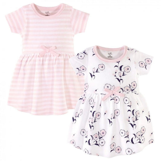 Baby and Toddler Girl Organic Cotton Short-Sleeve Dresses 2Pk, Wild Flowers, 3 Toddler