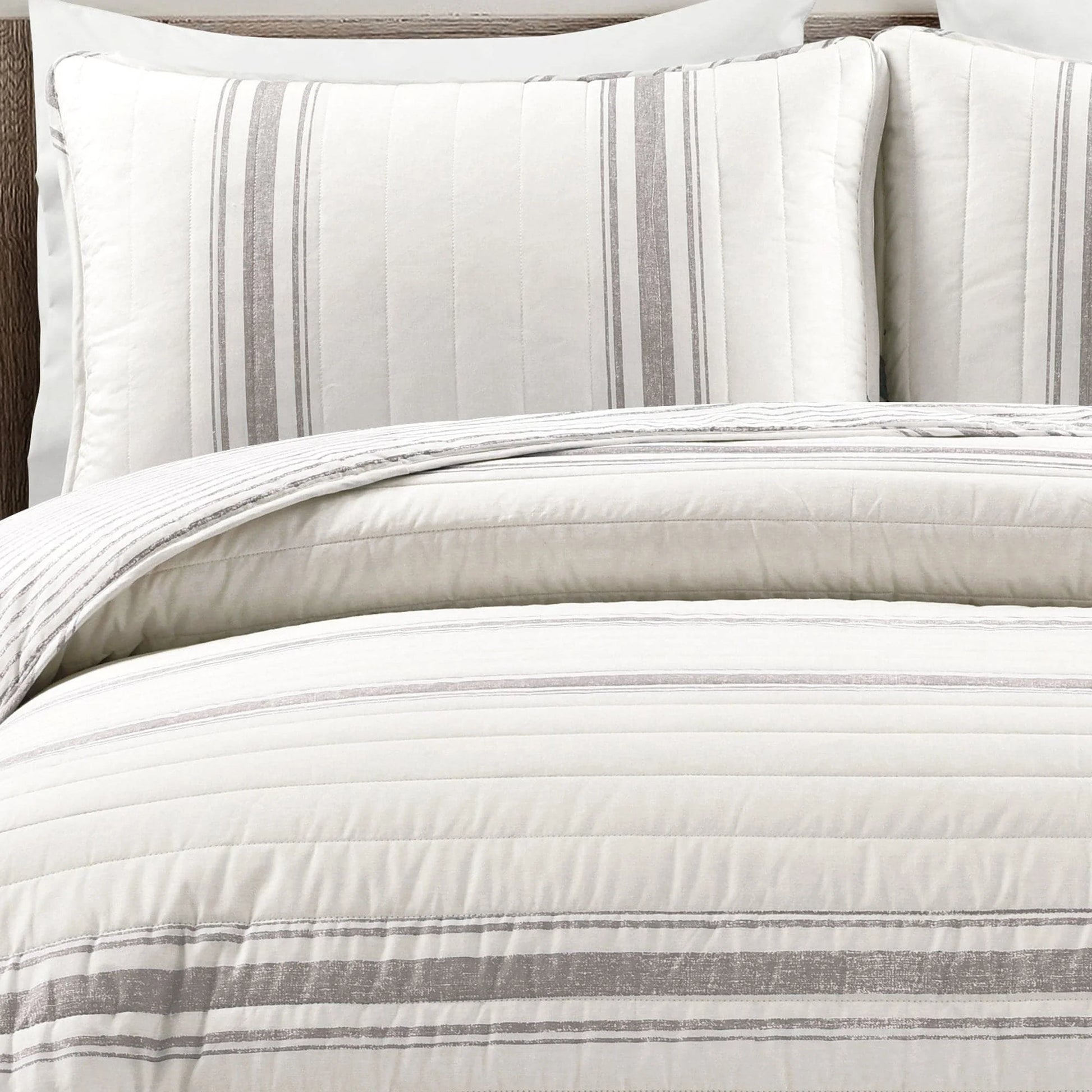 Farmhouse Stripe Reversible Cotton Quilt Black 2Pc Set Twin-Xl