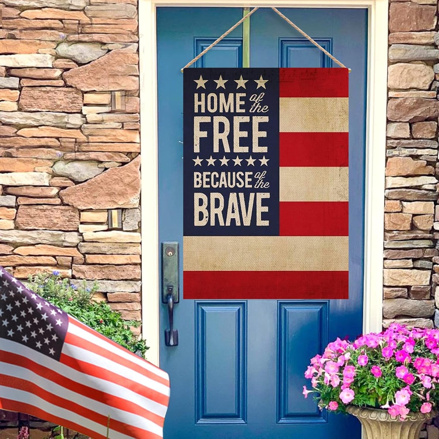 Decorative Home of Free Because of the Brave 4Th of July American Patriotic House Flag, USA Memorial Day Yard America outside Decoration, Spring Summer Outdoor Large Decor Double Sided 28X40