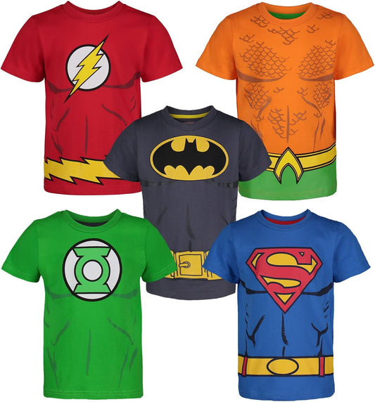 Justice League the Flash Green Lantern Superman Aquaman Batman 5 Pack Boys Graphic T-Shirts Toddler to Big Kid