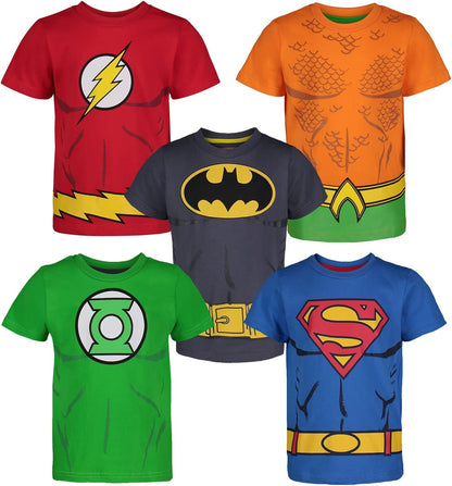 Justice League the Flash Green Lantern Superman Aquaman Batman 5 Pack Boys Graphic T-Shirts Toddler to Big Kid