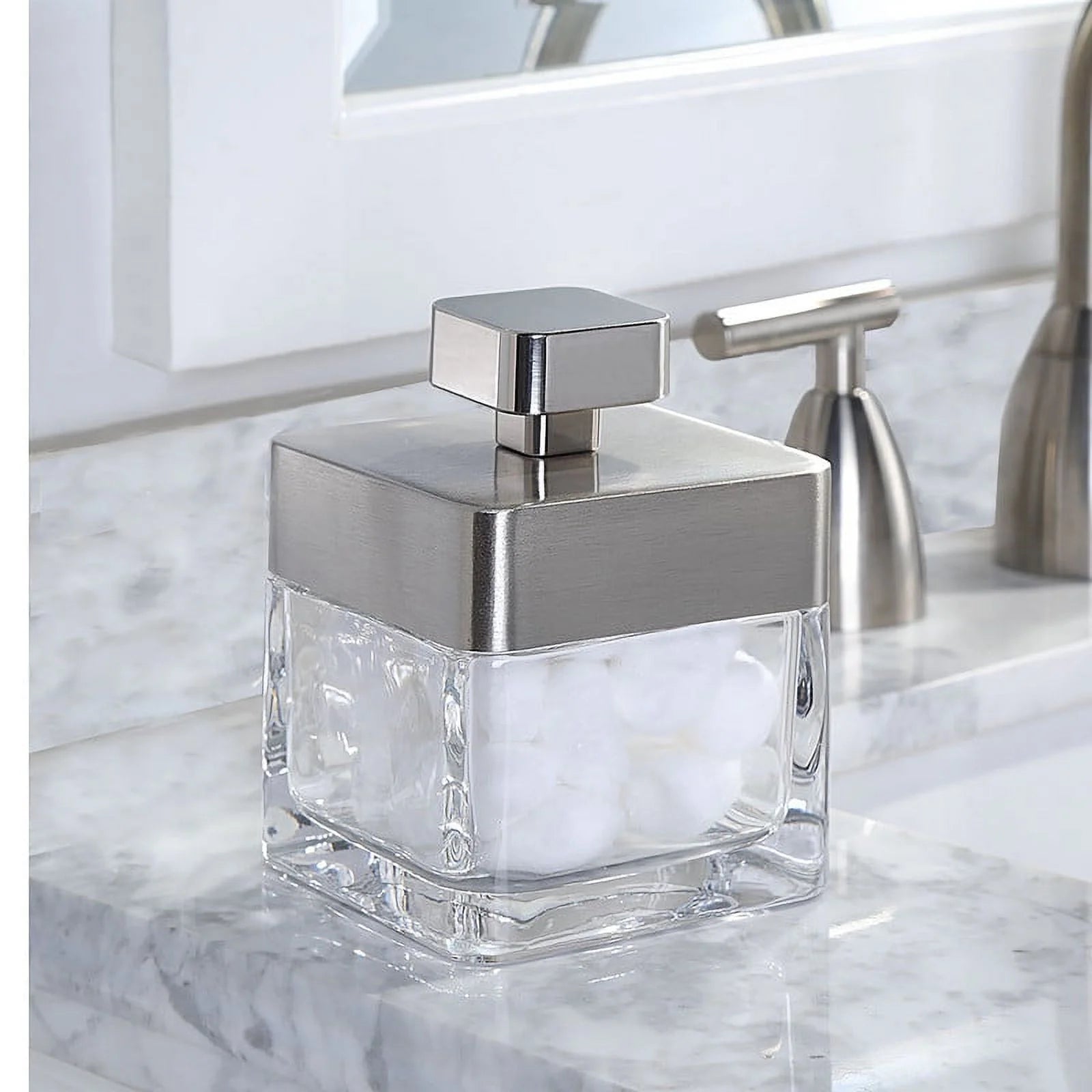 Metal and Glass Covered Jar, Clear with Silver Accent