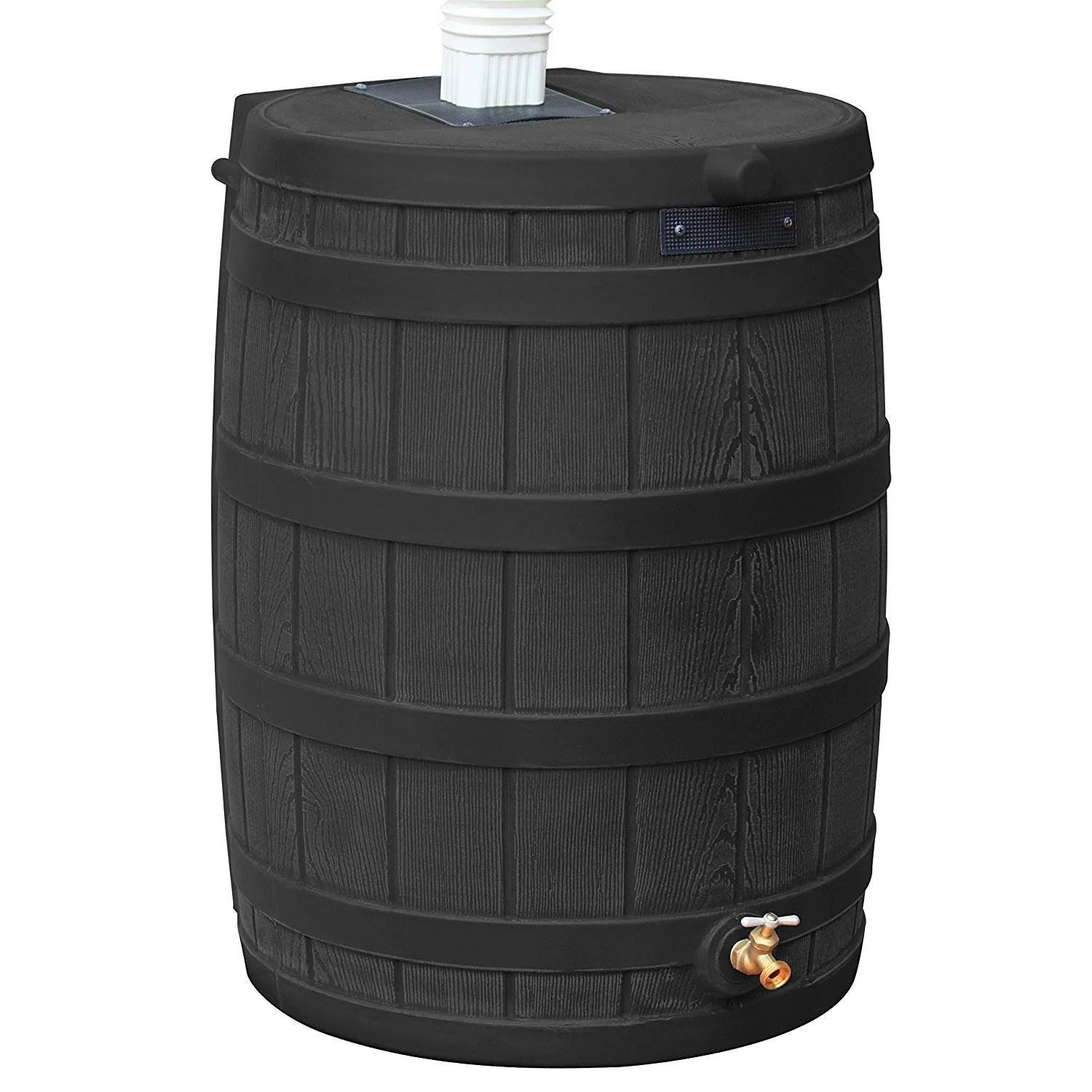 Rain Wizard 50 Gallon Plastic Rain Barrel Water Collector, Black