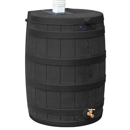 Rain Wizard 50 Gallon Plastic Rain Barrel Water Collector, Black
