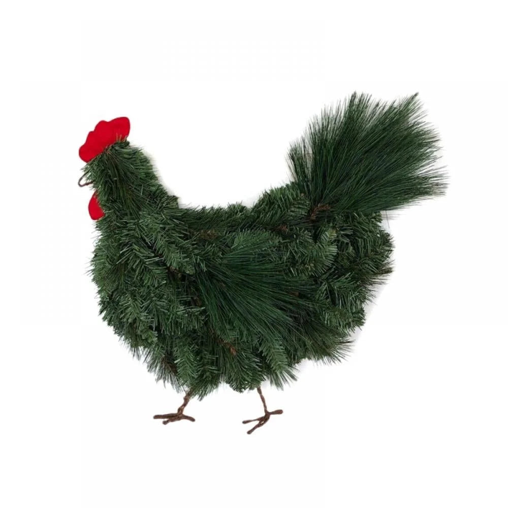 Christmas Chicken Wreath Green Artificial Plants Rooster Wreath for Front Door Christmas Farmhouse Garden Decorations