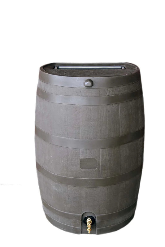 Polyethylene 50 Gallon Flat Back Brass Spigot Rain Barrel, Walnut Color