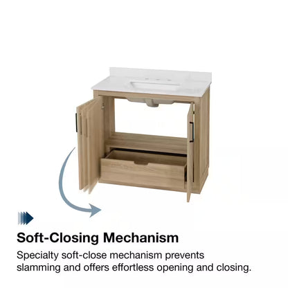 Huckleberry 36 In. Single Sink Weathered Tan Bath Vanity with White Engineered Marble Top (Assembled)