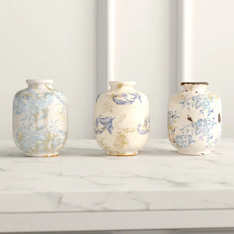 Decorative Terra-Cotta Vases with Heavy Distressing