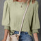 Textured Round Neck Three-Quarter Sleeve Blouse