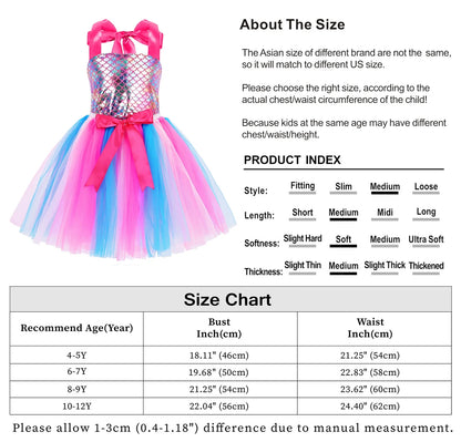 Little Girls Sequin Ariel Mermaid Princess Cosplay Dress Birthday Party Halloween Cosplay Costumes with Hairband 6-7 Years