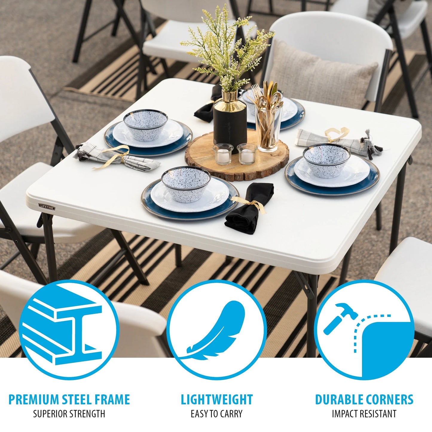 37 Inch Square Folding Table, Indoor/Outdoor Commercial Grade, White Granite (80783)