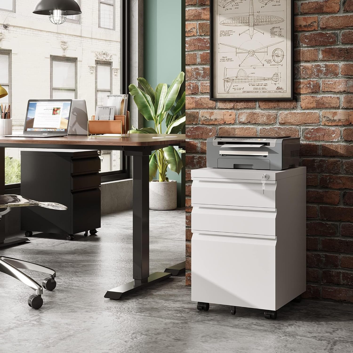 3-Drawer Mobile File Cabinet (Under Office Desk), Assembled except Casters, Fits Letter/Standard Sizes, White