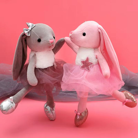 Kawaii Ballet Rabbit Plush Toy Soft Stuffed Animal Cute Long Ear Bunny Plush Doll Toys for Kids Baby Sleeping Plushie Pillow Toy