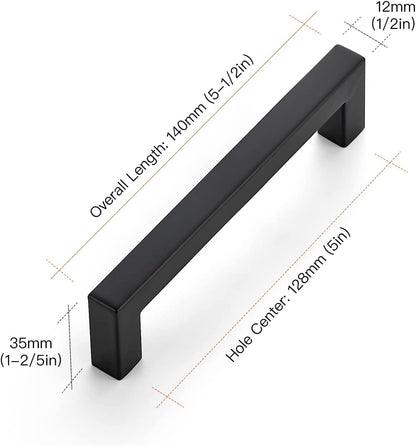 30 Pack 5 Inch Kitchen Square Cabinet Handles Matte Black Pulls Drawer Hardware for Cabinets Cupboard
