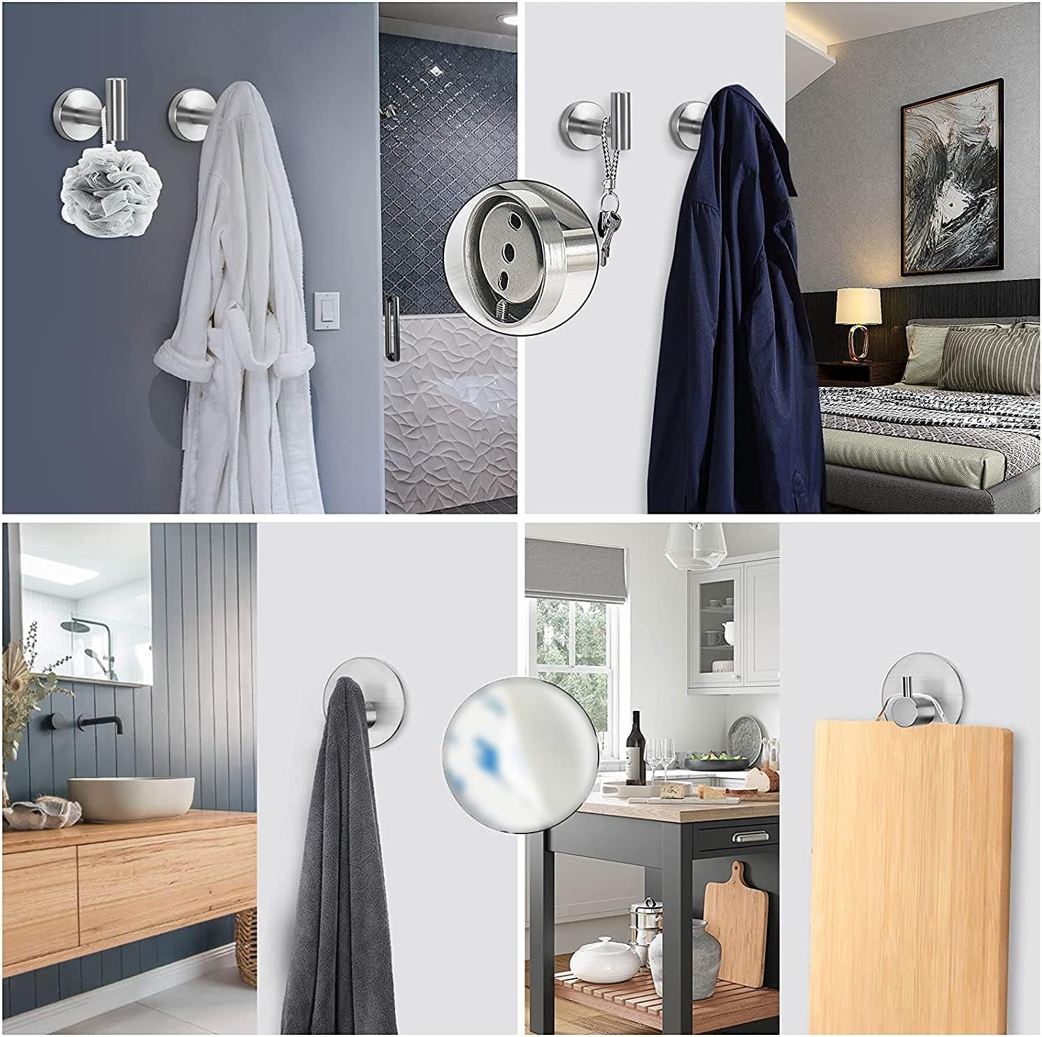 5 Pcs Bathroom Hardware Set SUS 304 Thicken Stainless Steel-Towel Bar Set Include 16" Towel Rod+Toilet Paper Holder+3 Multifunctional Hooks Bathroom Accessories (Brushed Nickel)