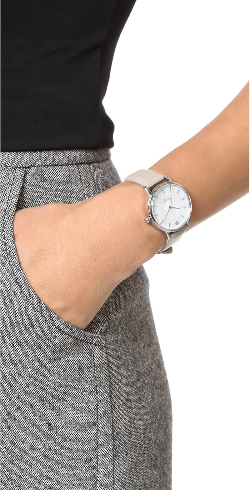 Women'S Metro Quartz Stainless Steel, Leather Three-Hand Watch, Color: Silver, Gray