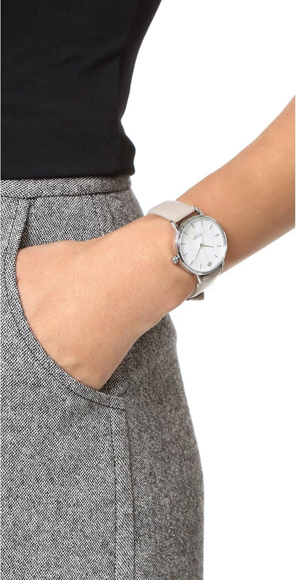 Women'S Metro Quartz Stainless Steel, Leather Three-Hand Watch, Color: Silver, Gray