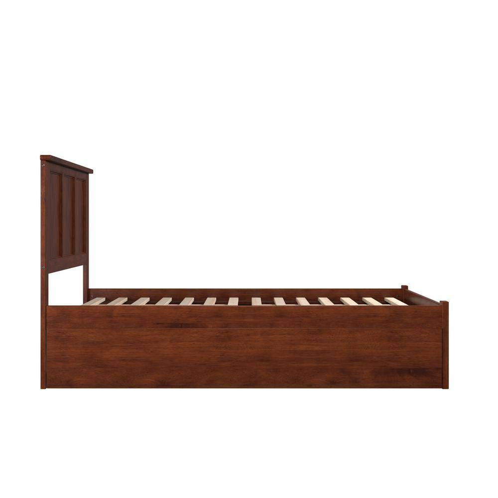 Madison Walnut Full Platform Bed with Flat Panel Foot Board and Twin Size Urban Trundle Bed