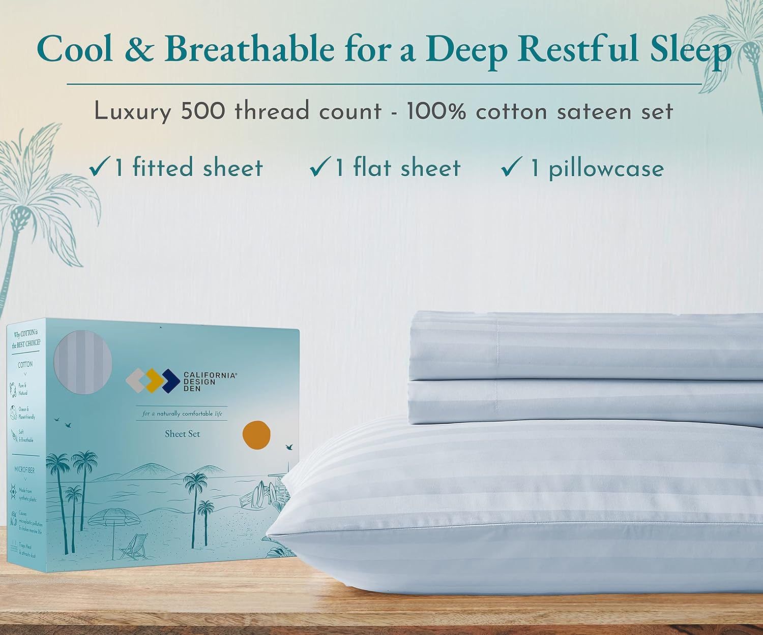 - Finest Luxe Bed Sheets Twin XL Soft 100% Cotton Cooling Sheets Deep Pockets Elastic,500 Thread Count,3-Pc Set, Best Damask Stripe Sheet Set Twin XL Sheets(Light Blue - Striped)